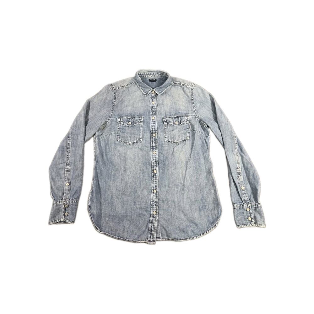 J.CREW Jeans Women's Blue Sz 10 Peark Snap Button Shirt Top Casual Western C7